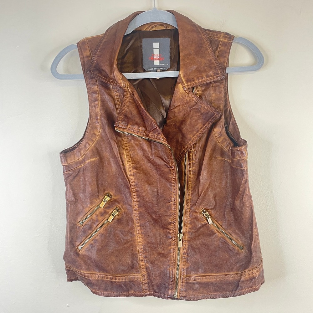 Vintage Jeans by Buffalo Vest Womens PM Festival Western Faux Leather Zip Pocket